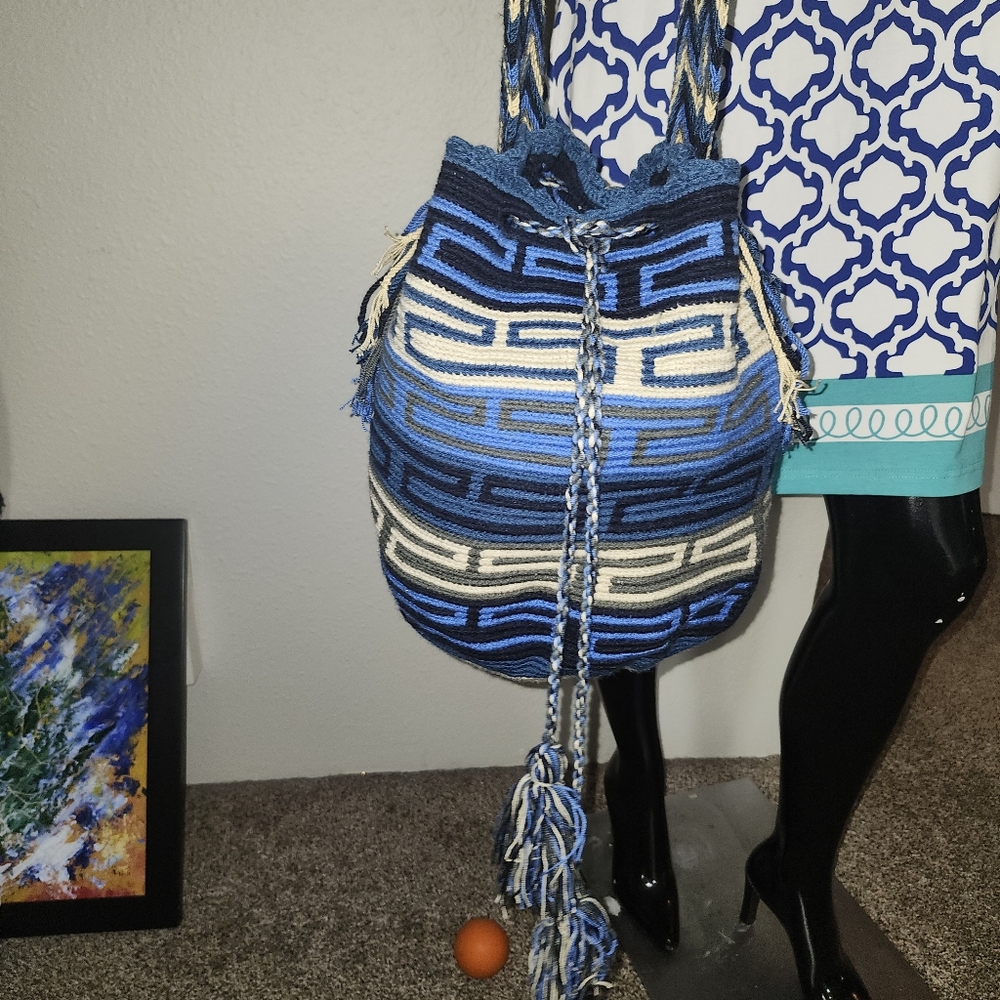 Blue Wayuu Columbian Backpack - Picture 6 of 6
